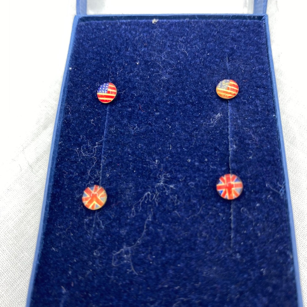 Elizabeth Duke Stud Earring Set American Flag & Union Jack Patriotic Americana